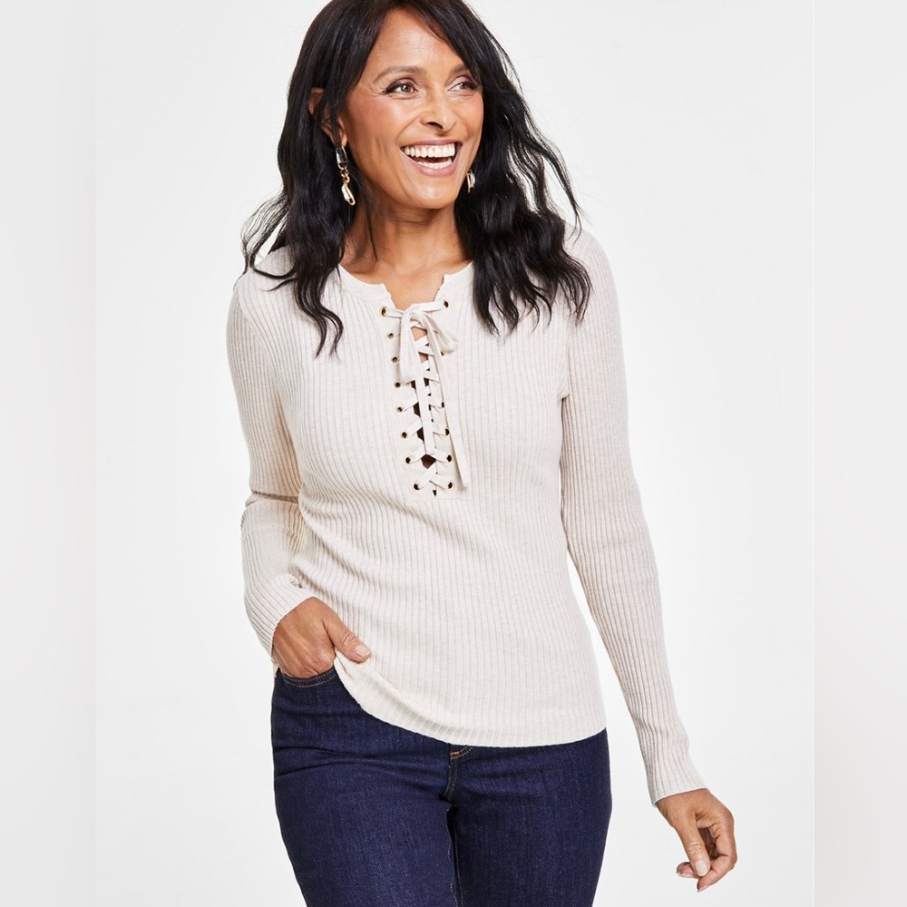 NWOT INC International Concepts Women’s Lace Up Sweater M